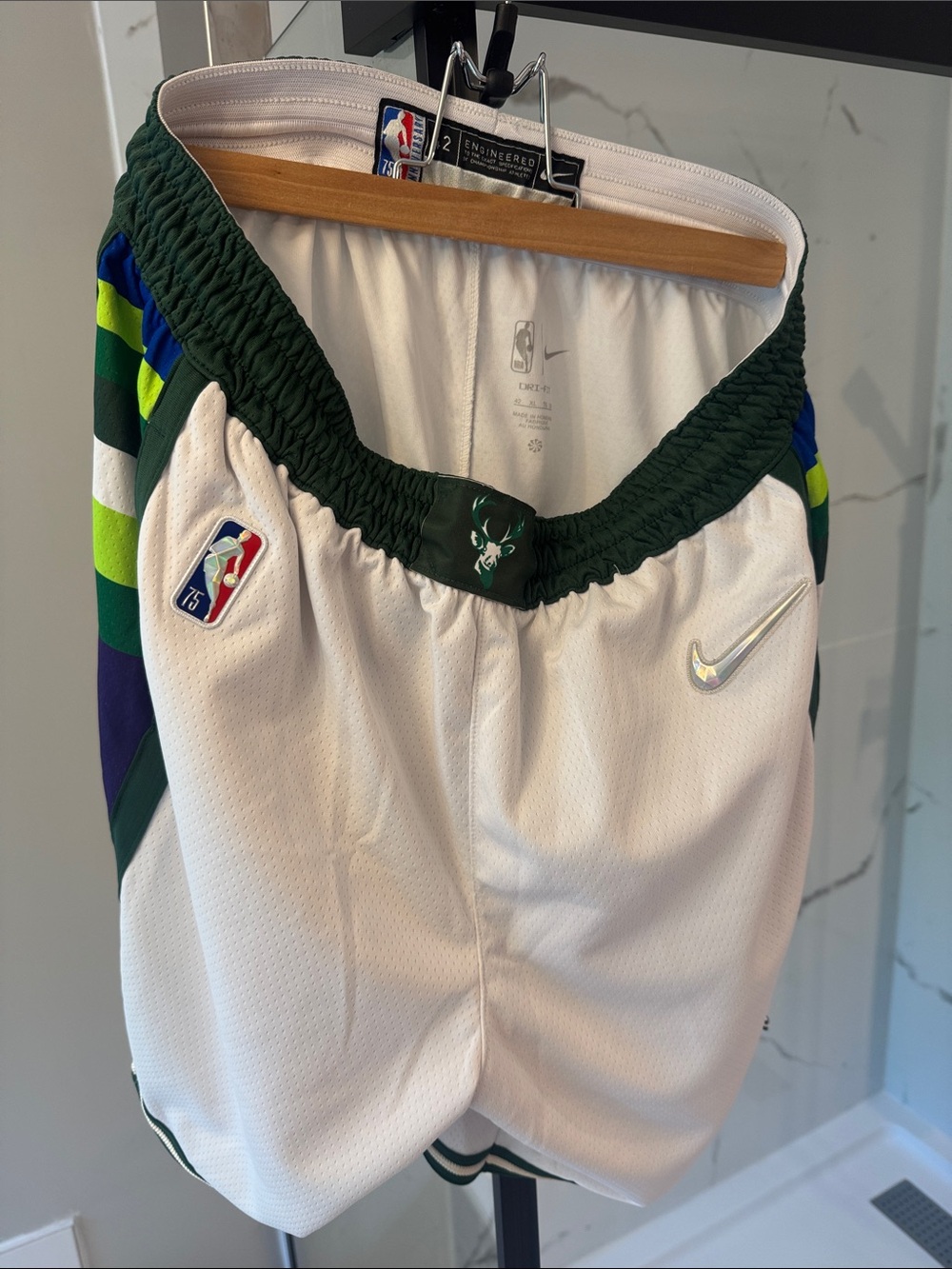Nike White Milwaukee Bucks Swingman DriFit Basketball Shorts